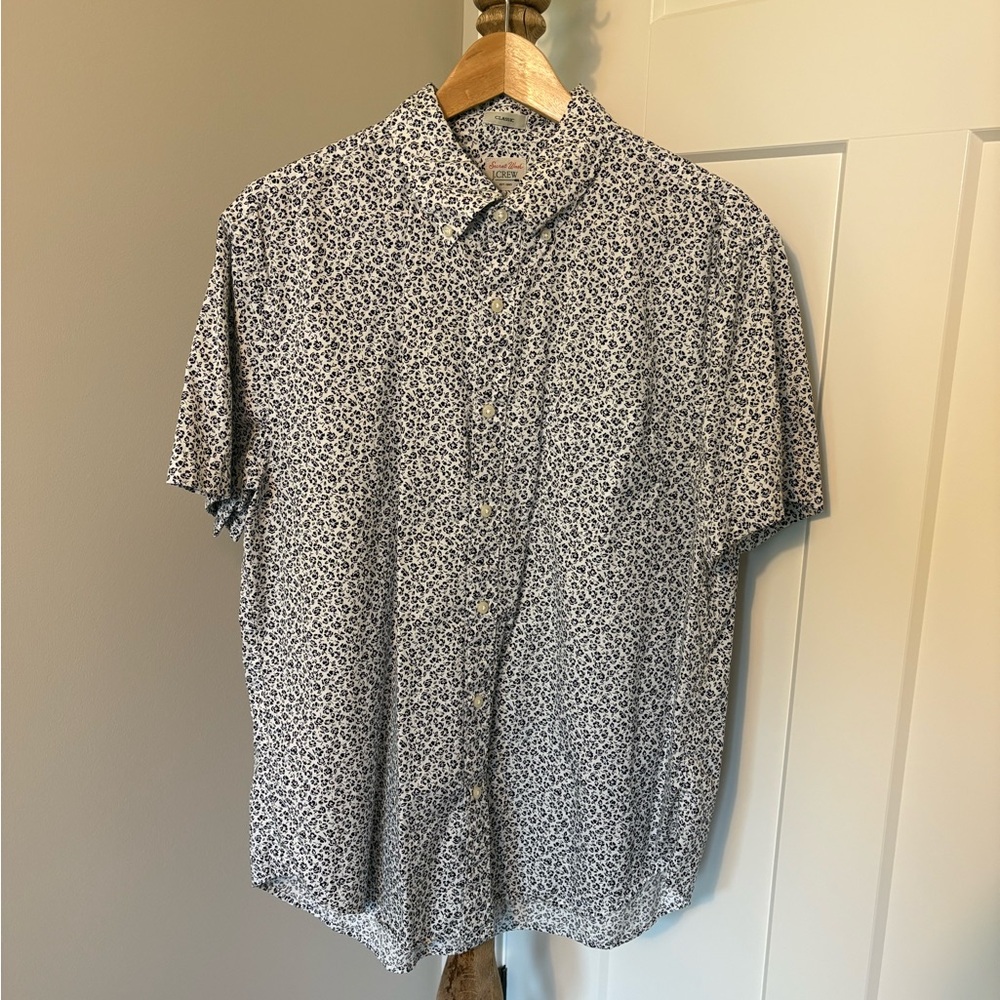 J. Crew Black and White Floral Short-Sleeve Button-Down Shirt